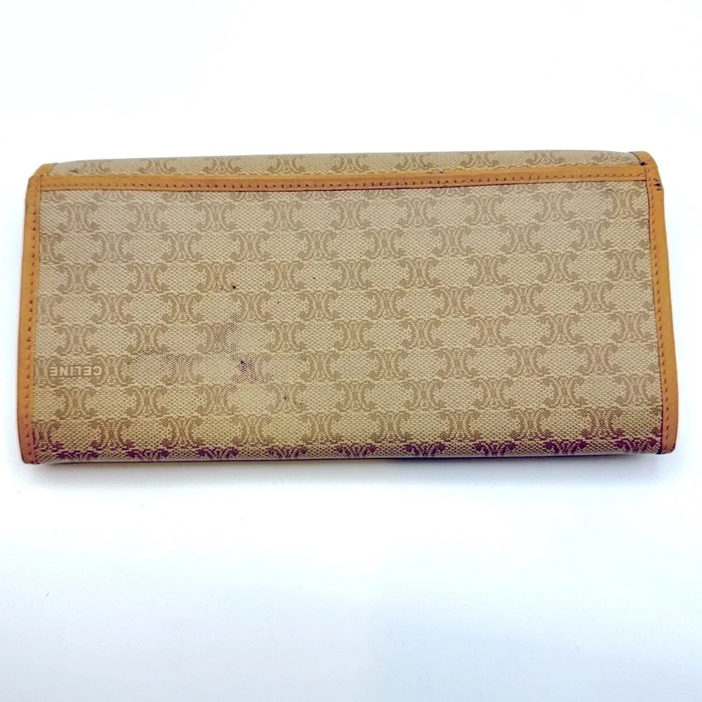CELINE Macadam Pattern Leather Long Wallet Tan Brown